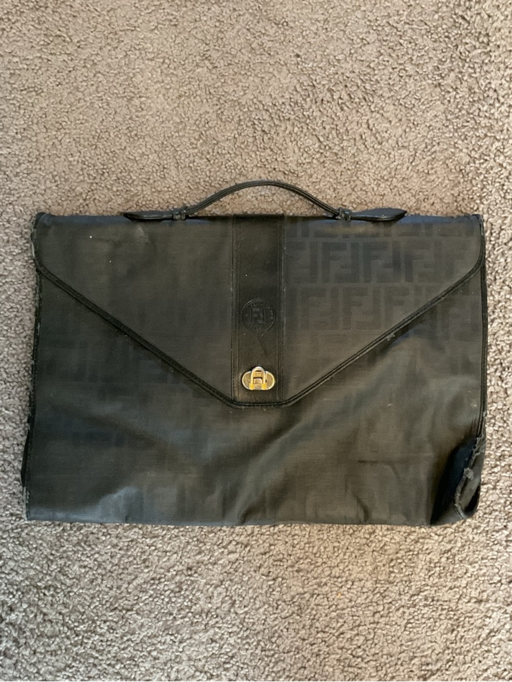 Fendi Italy Zucca Vintage Black Soft Shell Briefcase Messenger Purse Laptop Bag